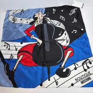 NEW Moschino Boutique 100% Silk Scarf Olive Oyl Bass Popeye Square 19x19 Italy